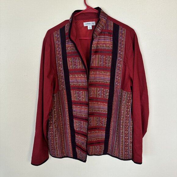 Coldwater Creek Womens Red Embroidered Jacket Large Pockets Ethnic Cotton - Picture 6 of 11
